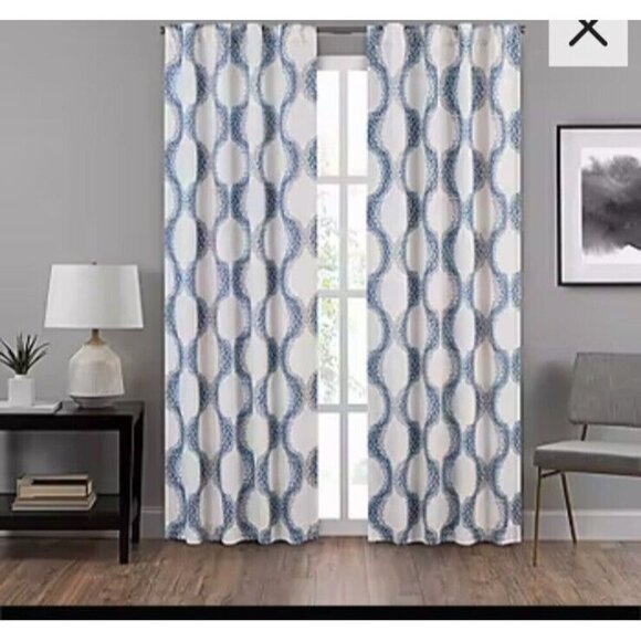 Eclipse Summit Geo Energy Saving Blackout Rod Pocket Blue 1 Curtain Panel 40x84 - Picture 2 of 7